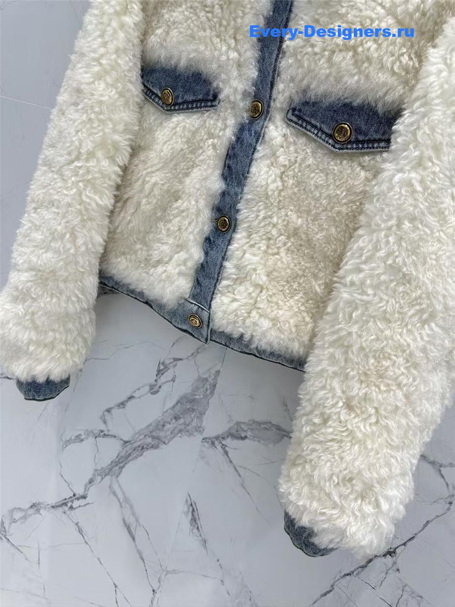 M1um1u wool roll collar sheepskin fur coat