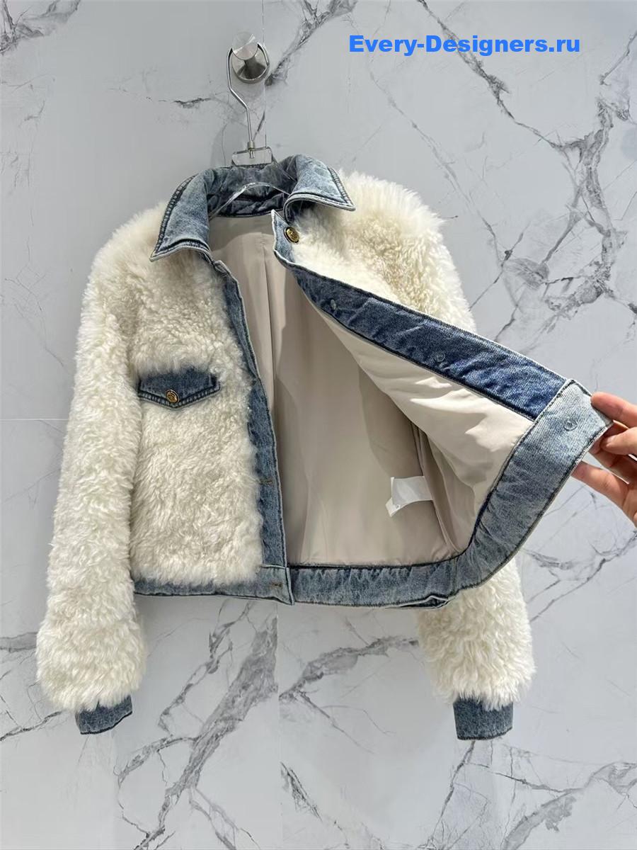 M1um1u wool roll collar sheepskin fur coat