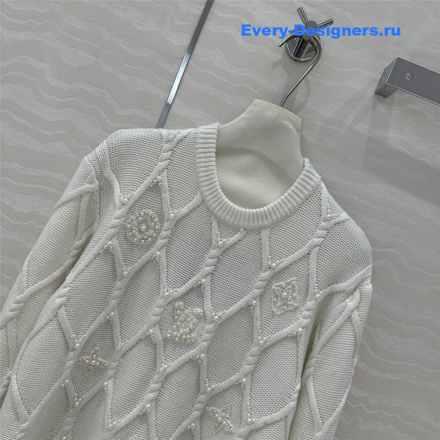 LV Embellished Cable Knit Sweater