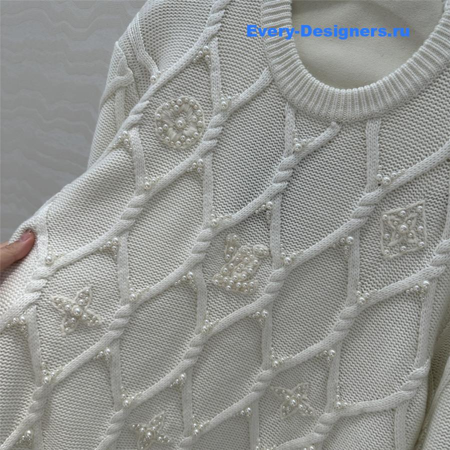 LV Embellished Cable Knit Sweater