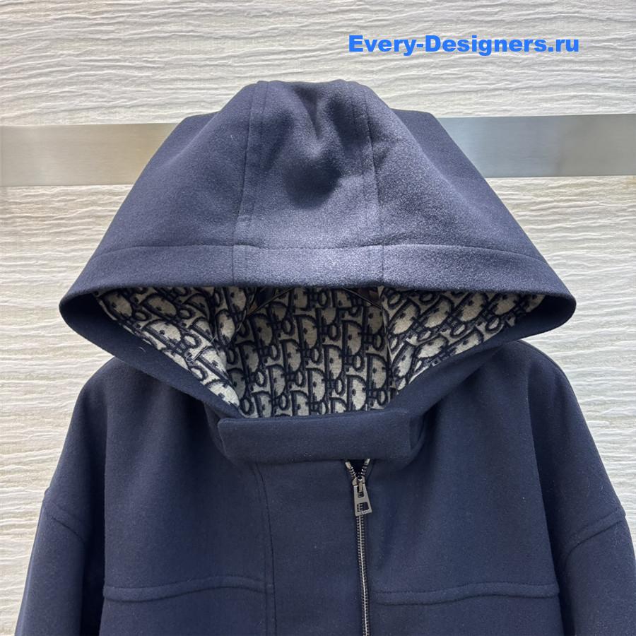 D10r navy blue hooded woolen coat