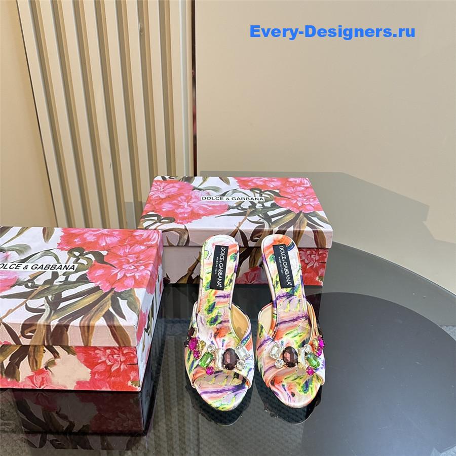 Dolce & Gabbana Multicolored Crystal Stiletto Mules in Neutrals