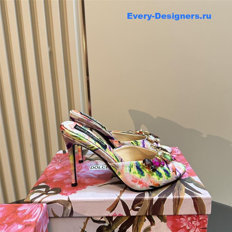 Dolce & Gabbana Multicolored Crystal Stiletto Mules in Neutrals