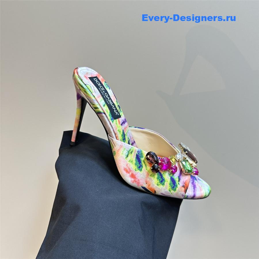 Dolce & Gabbana Multicolored Crystal Stiletto Mules in Neutrals