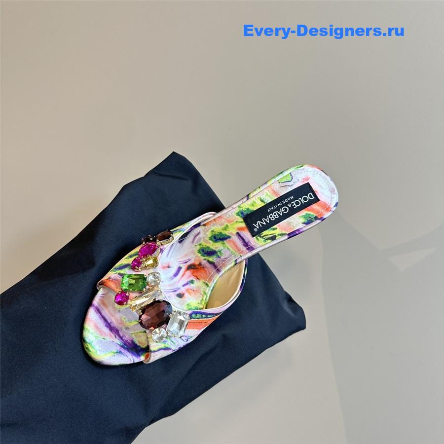 Dolce & Gabbana Multicolored Crystal Stiletto Mules in Neutrals