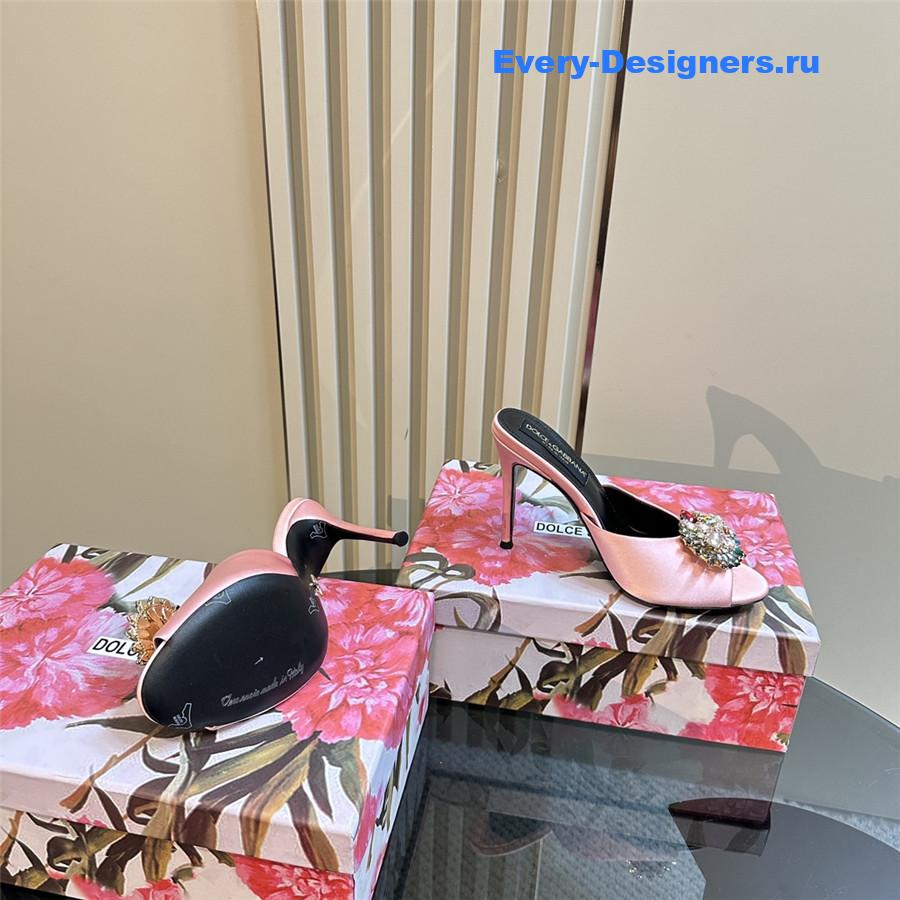 Dolce & Gabbana Grey Satin Crystal Stiletto Mules