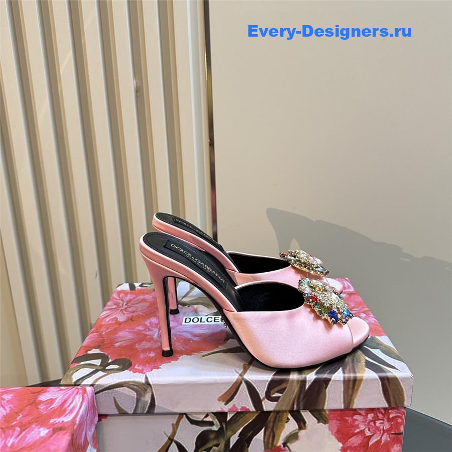 Dolce & Gabbana Grey Satin Crystal Stiletto Mules