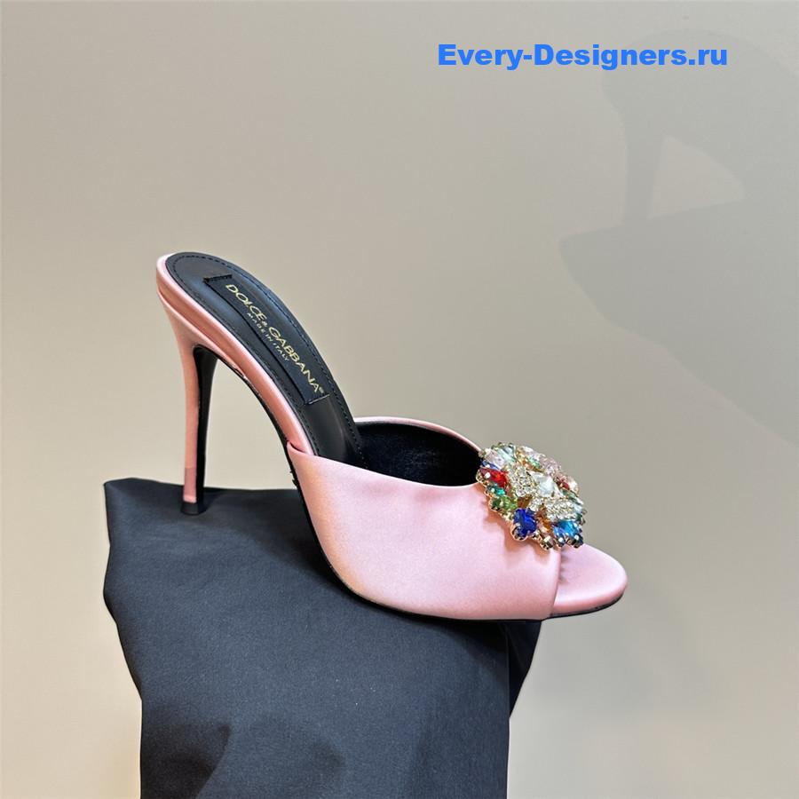 Dolce & Gabbana Grey Satin Crystal Stiletto Mules