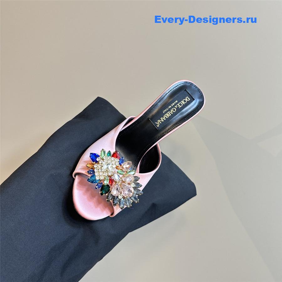 Dolce & Gabbana Grey Satin Crystal Stiletto Mules