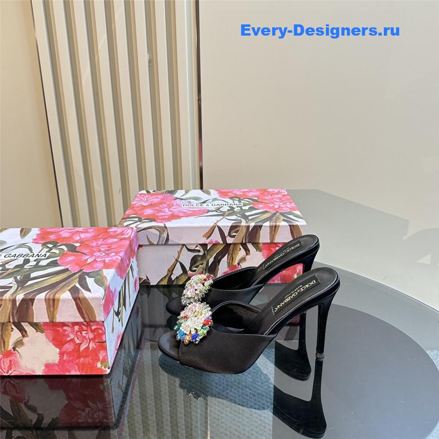 Dolce & Gabbana Black Satin Crystal Stiletto Mules