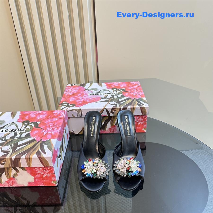Dolce & Gabbana Black Satin Crystal Stiletto Mules