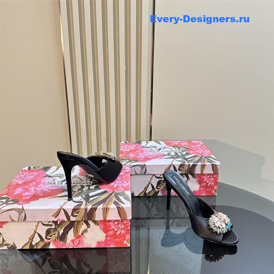 Dolce & Gabbana Black Satin Crystal Stiletto Mules