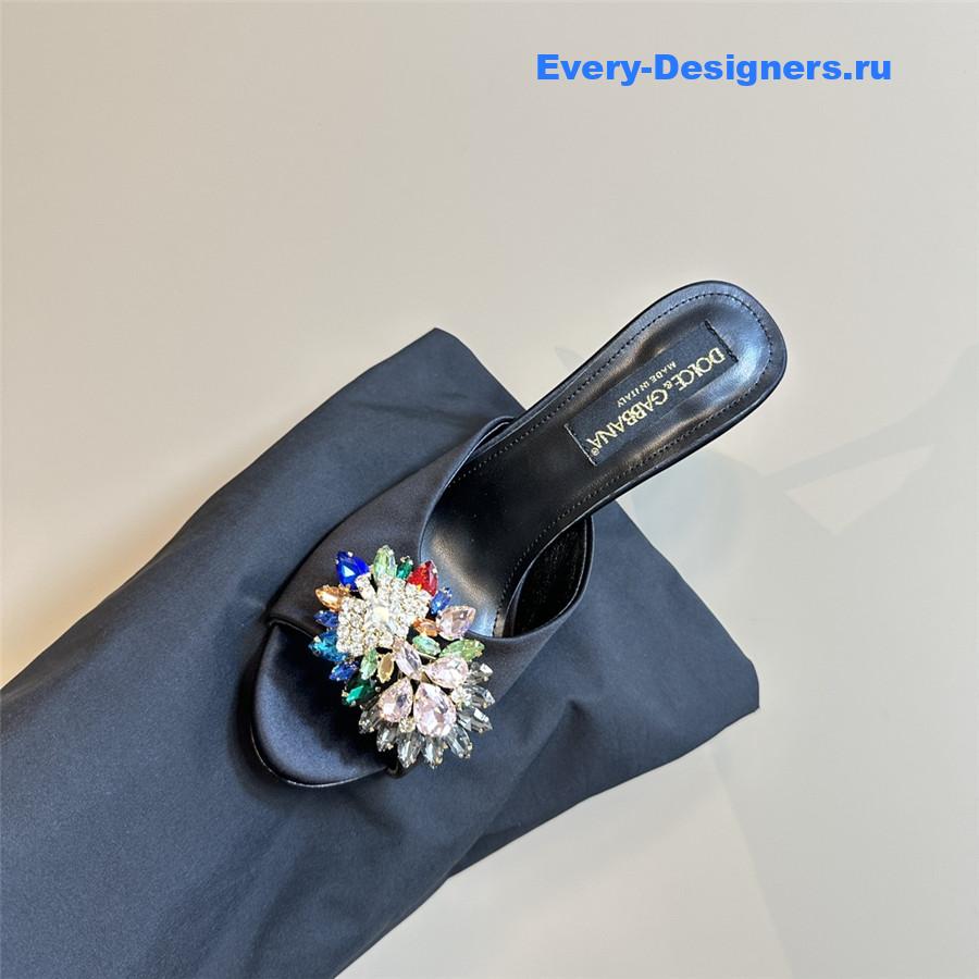 Dolce & Gabbana Black Satin Crystal Stiletto Mules