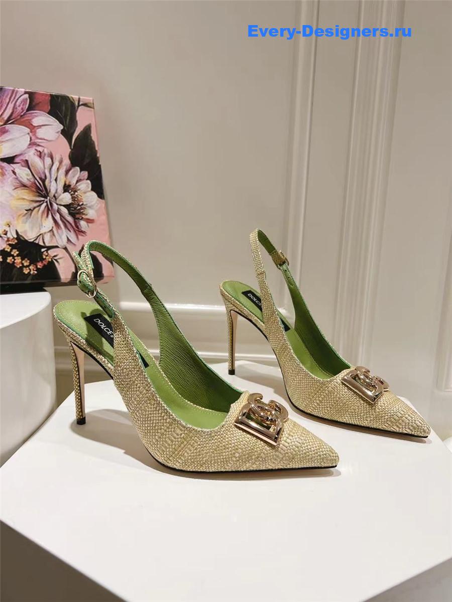 Dolce & Gabbana Green Logo Raffia Slingbacks