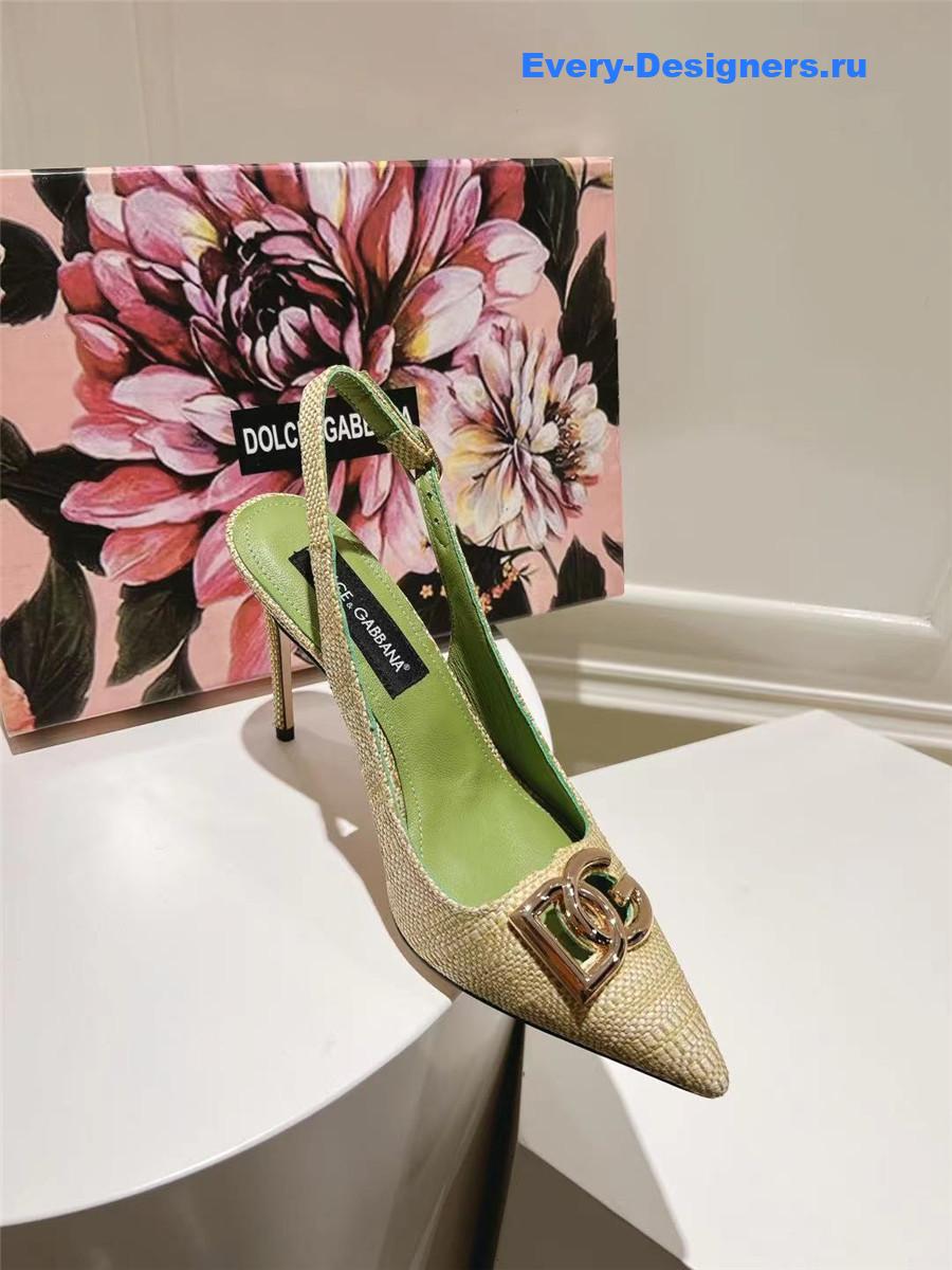 Dolce & Gabbana Green Logo Raffia Slingbacks
