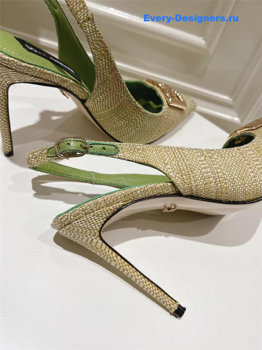 Dolce & Gabbana Green Logo Raffia Slingbacks