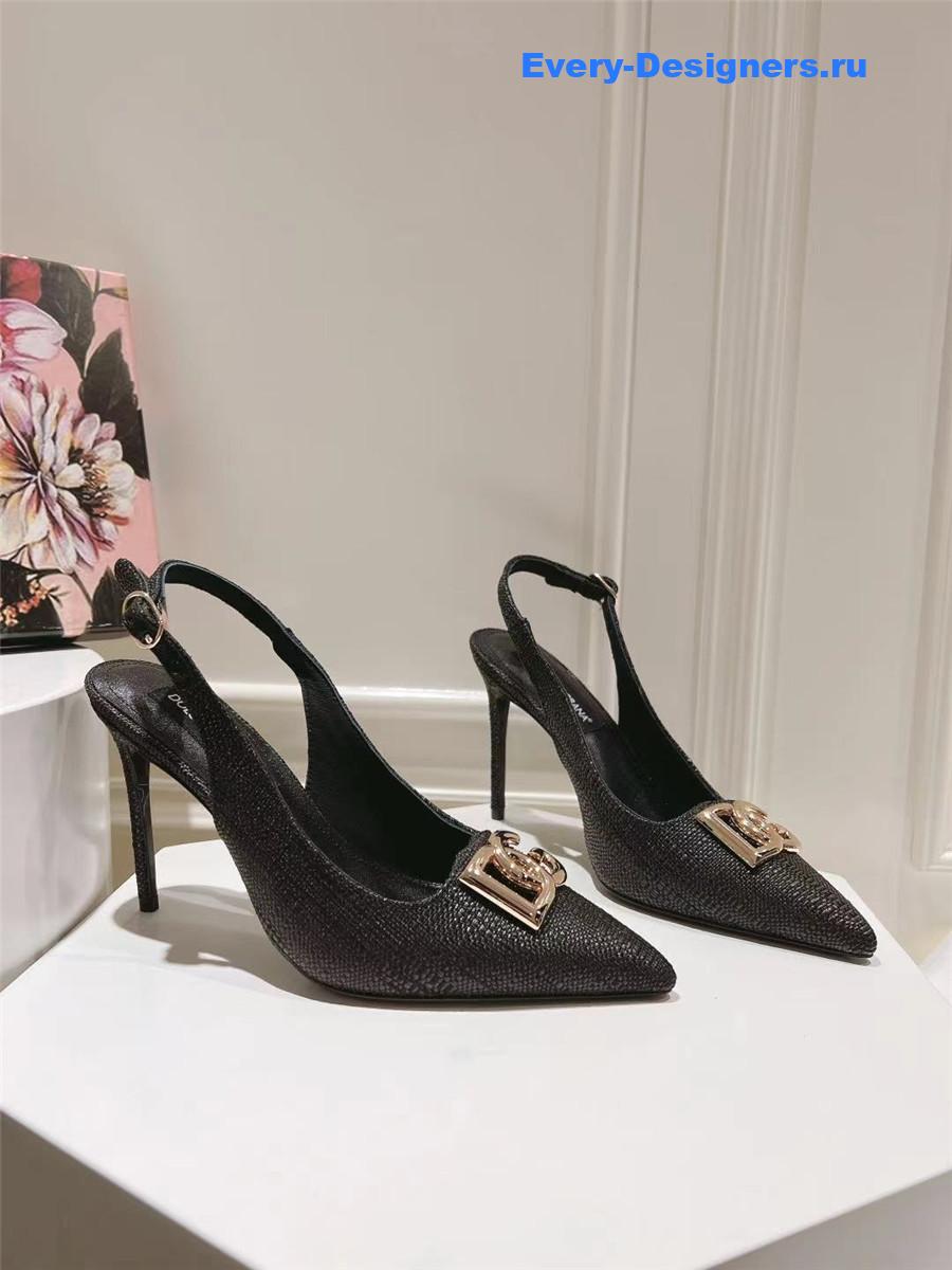 Dolce & Gabbana Black Raffia Slingbacks with Logo