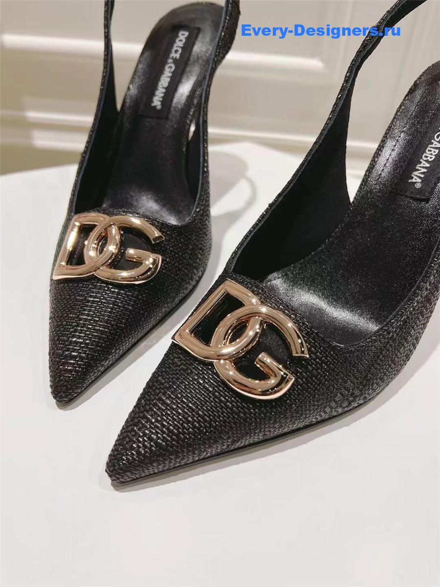 Dolce & Gabbana Black Raffia Slingbacks with Logo