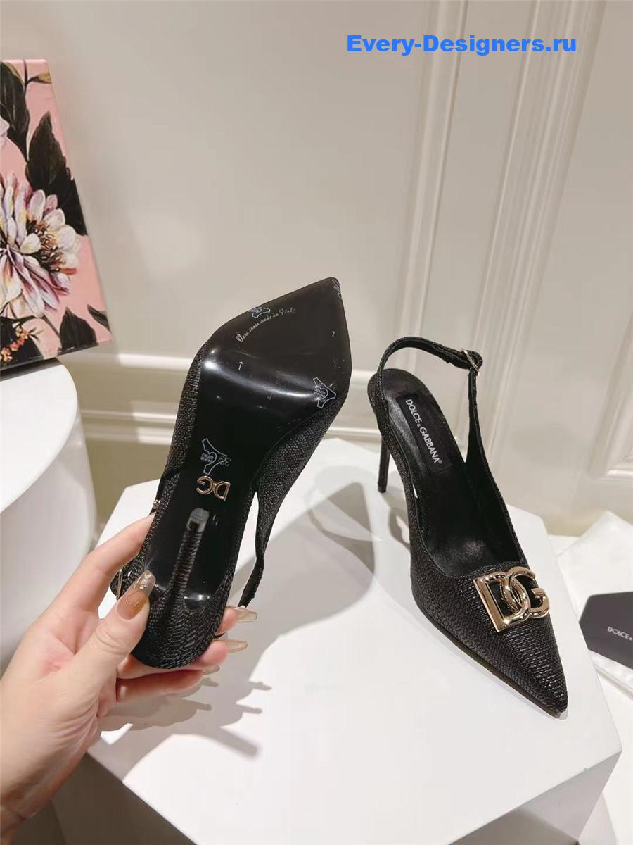 Dolce & Gabbana Black Raffia Slingbacks with Logo