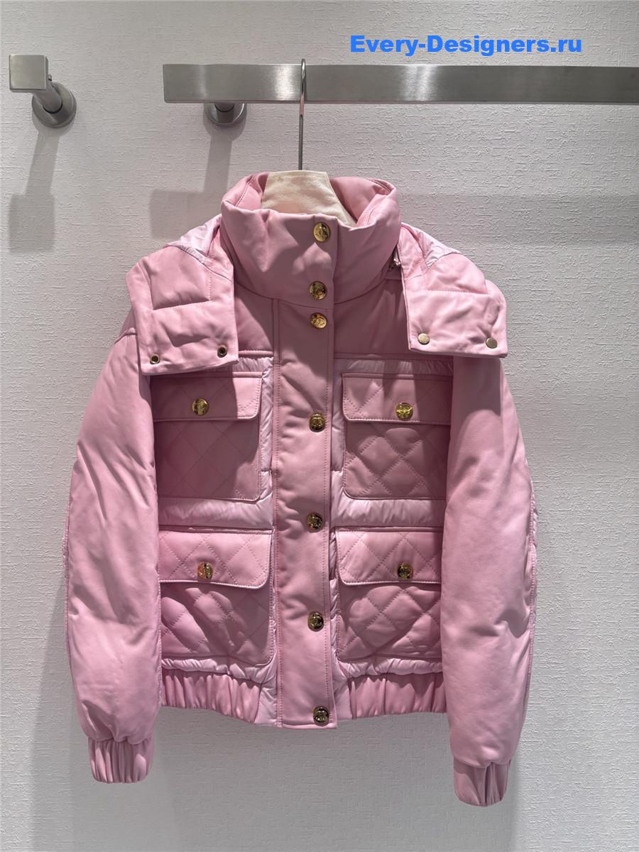 CC HOODED LEATHER DOWN JACKET