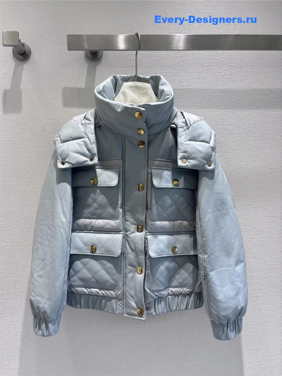 CC HOODED LEATHER DOWN JACKET