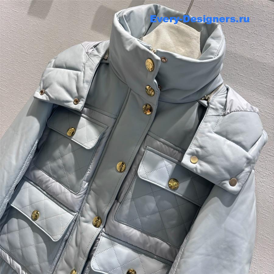 CC HOODED LEATHER DOWN JACKET