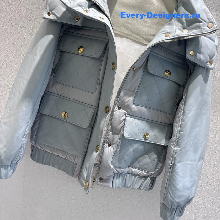 CC HOODED LEATHER DOWN JACKET