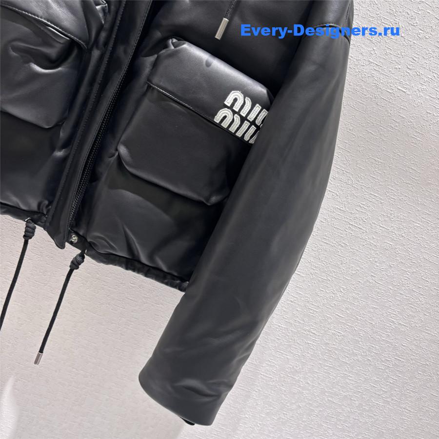 M1um1u hooded leather down jacket