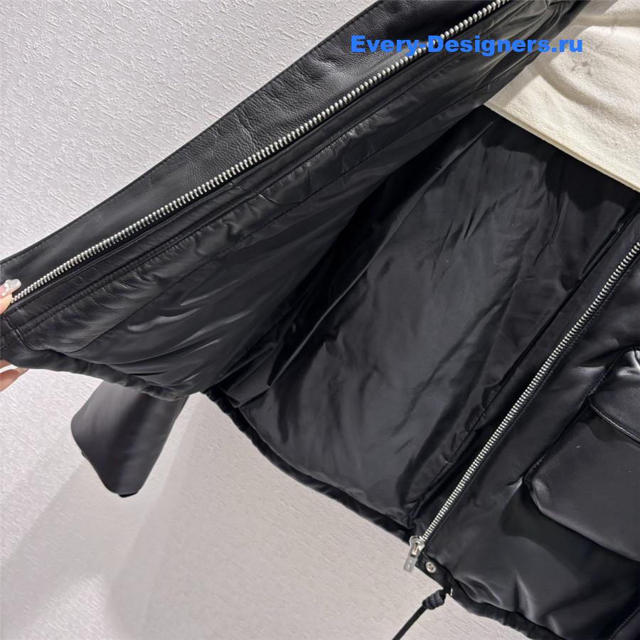 M1um1u hooded leather down jacket