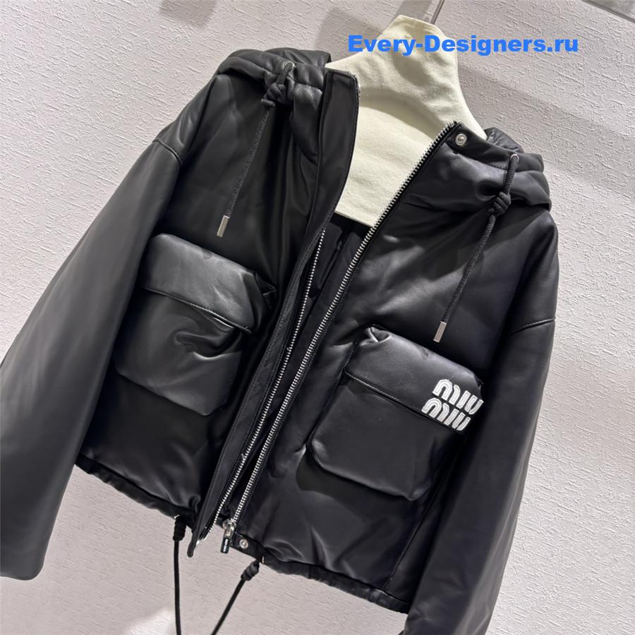 M1um1u hooded leather down jacket