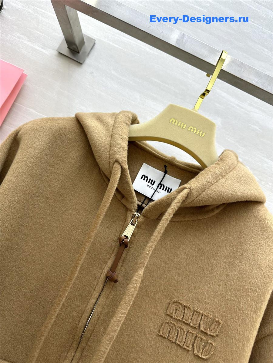 M1um1u wool hooded zip-up jacket