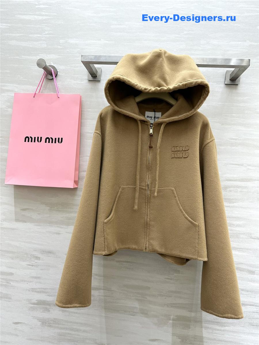 M1um1u wool hooded zip-up jacket