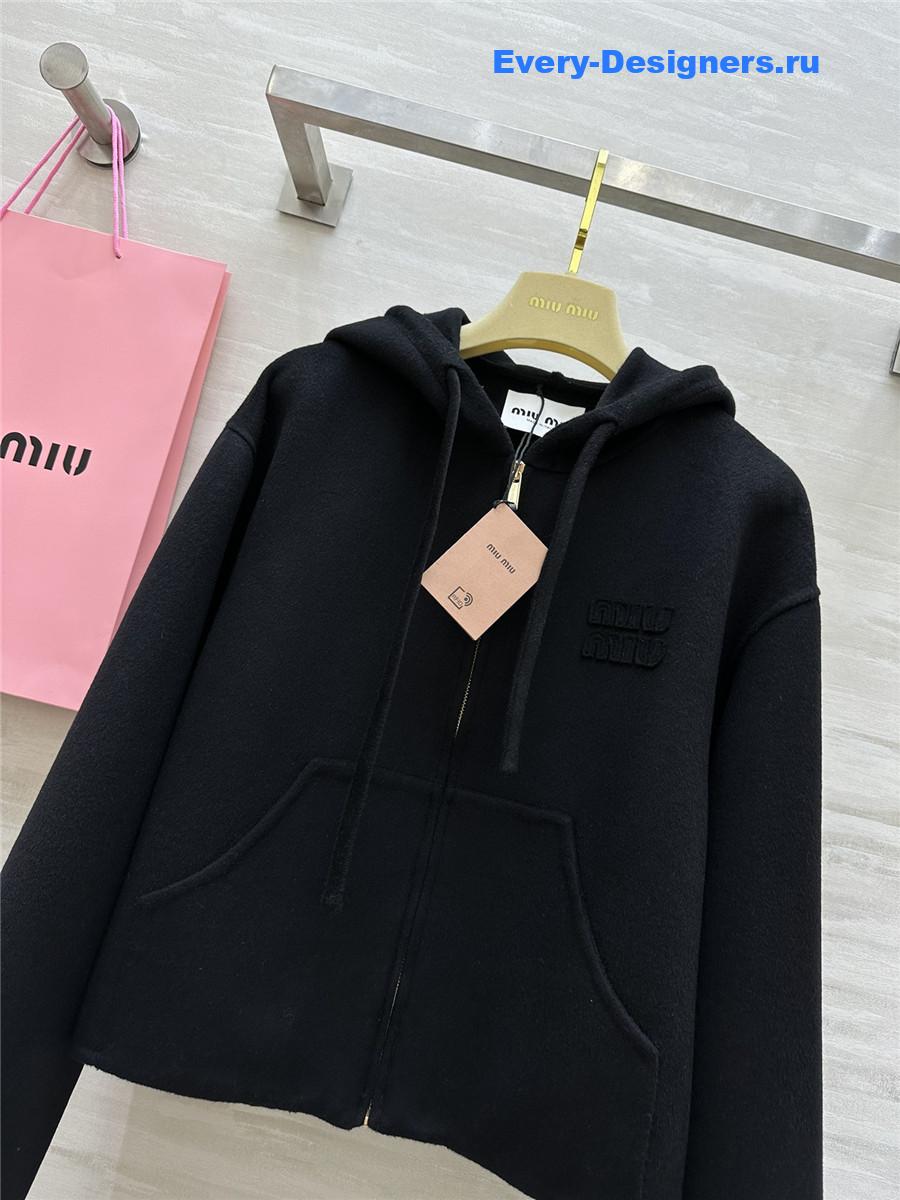 M1um1u wool hooded zip-up jacket