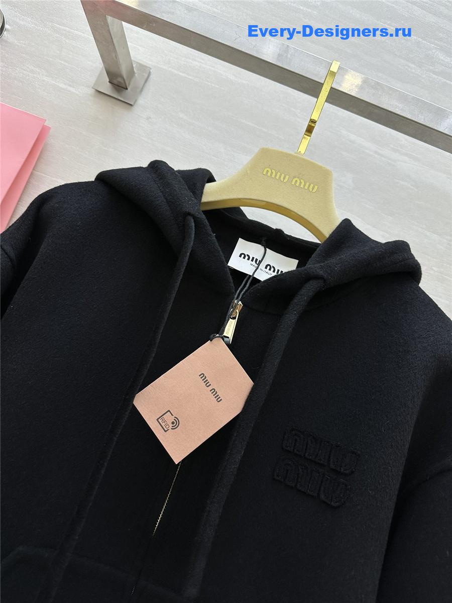 M1um1u wool hooded zip-up jacket