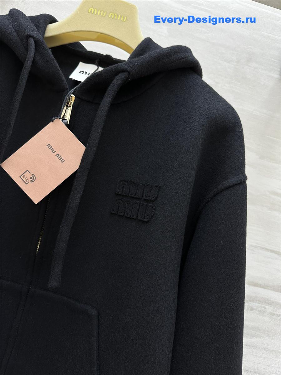 M1um1u wool hooded zip-up jacket