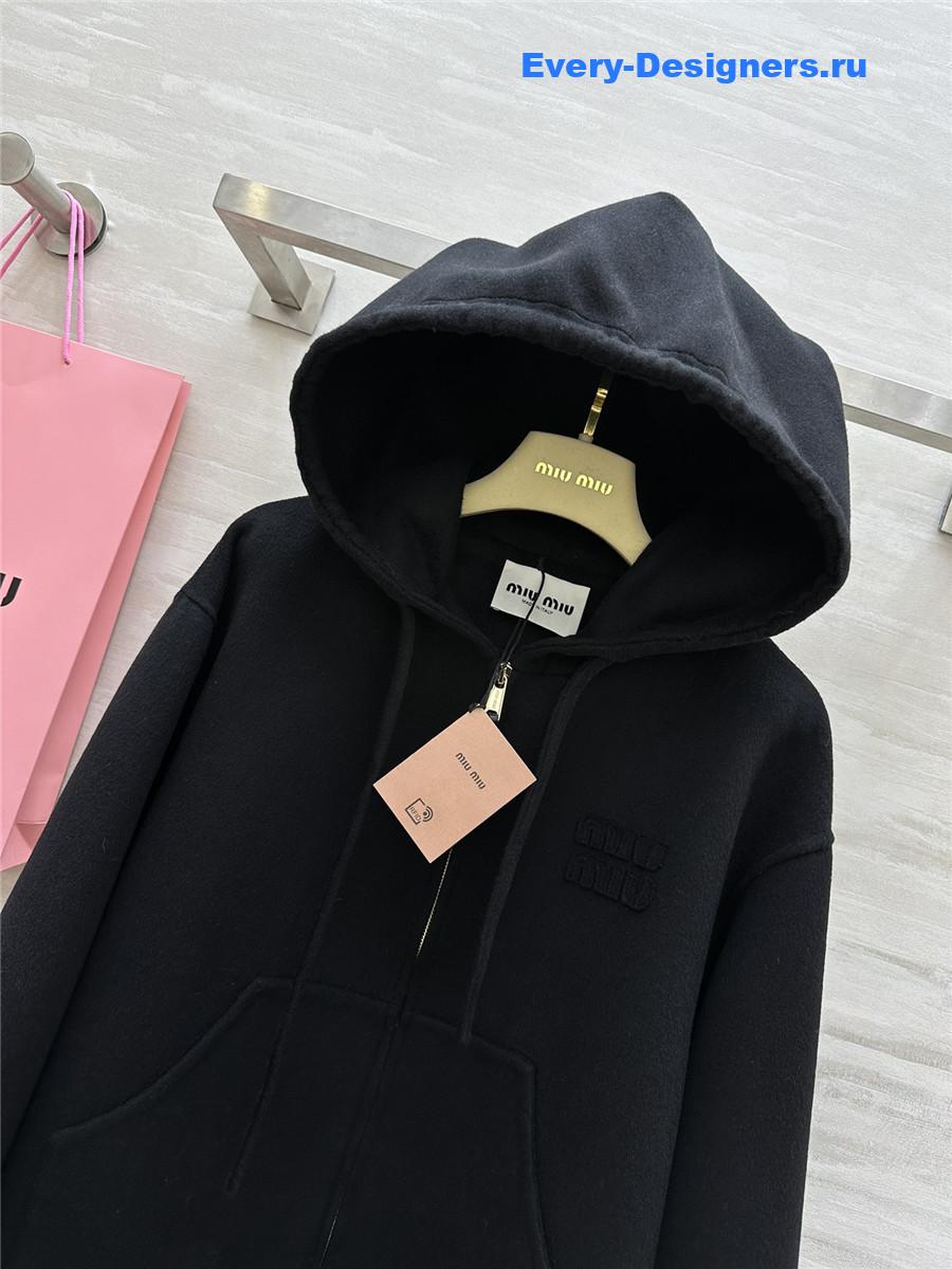 M1um1u wool hooded zip-up jacket