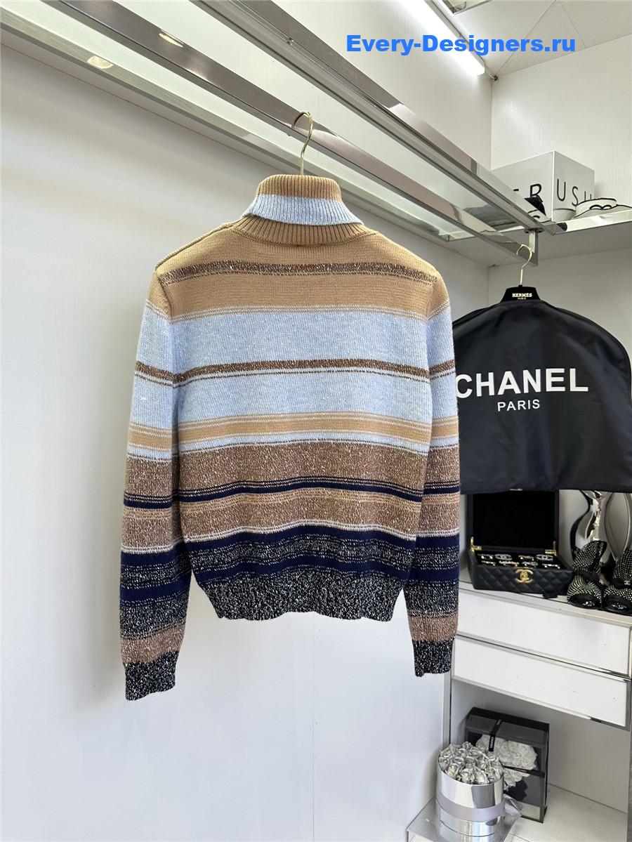 Ch**el blue striped turtleneck sweater