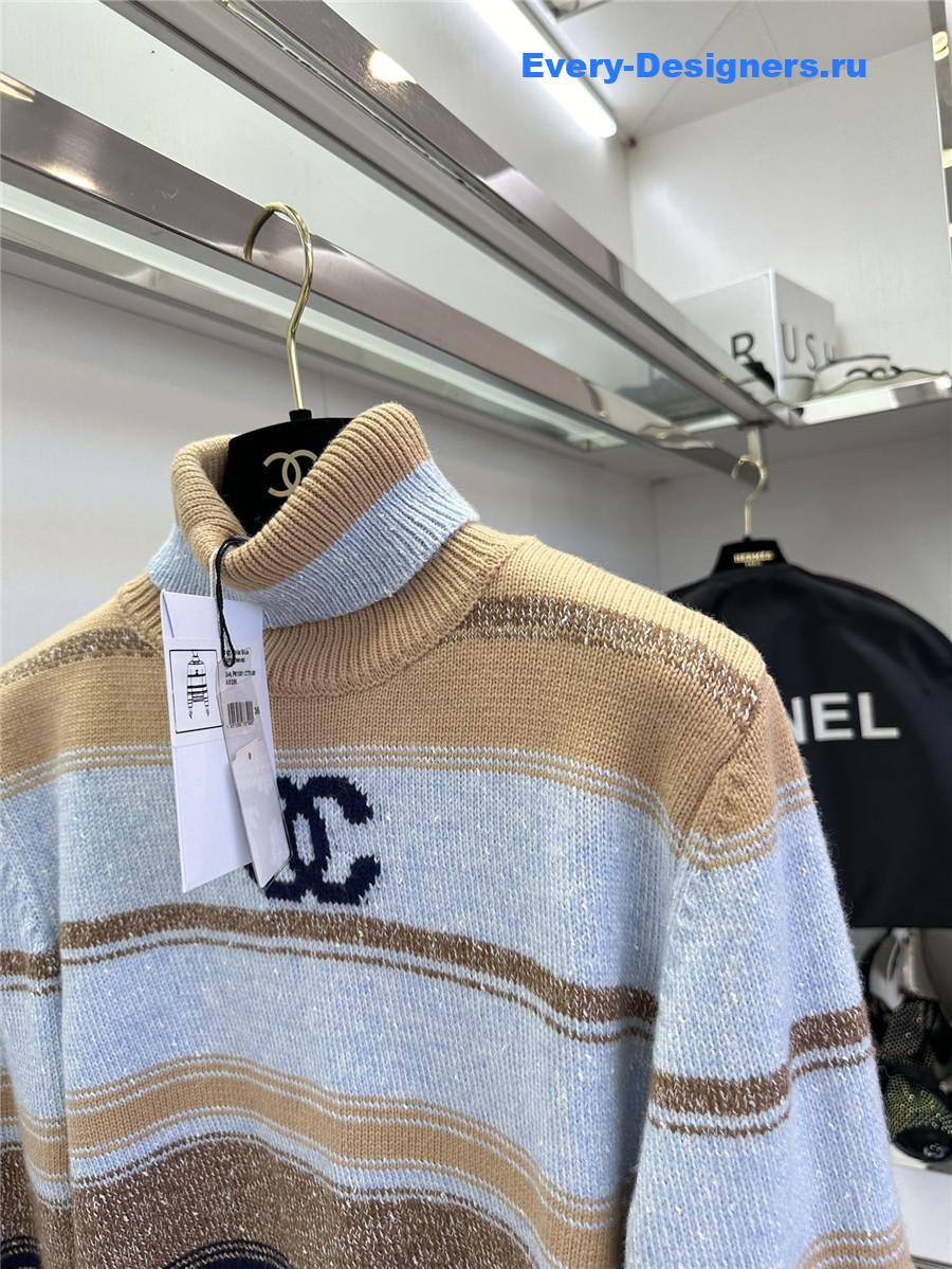 Ch**el blue striped turtleneck sweater