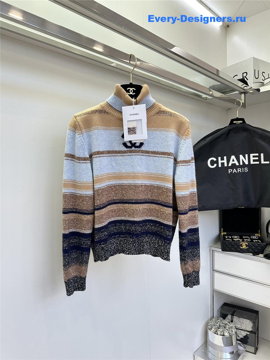 Ch**el blue striped turtleneck sweater