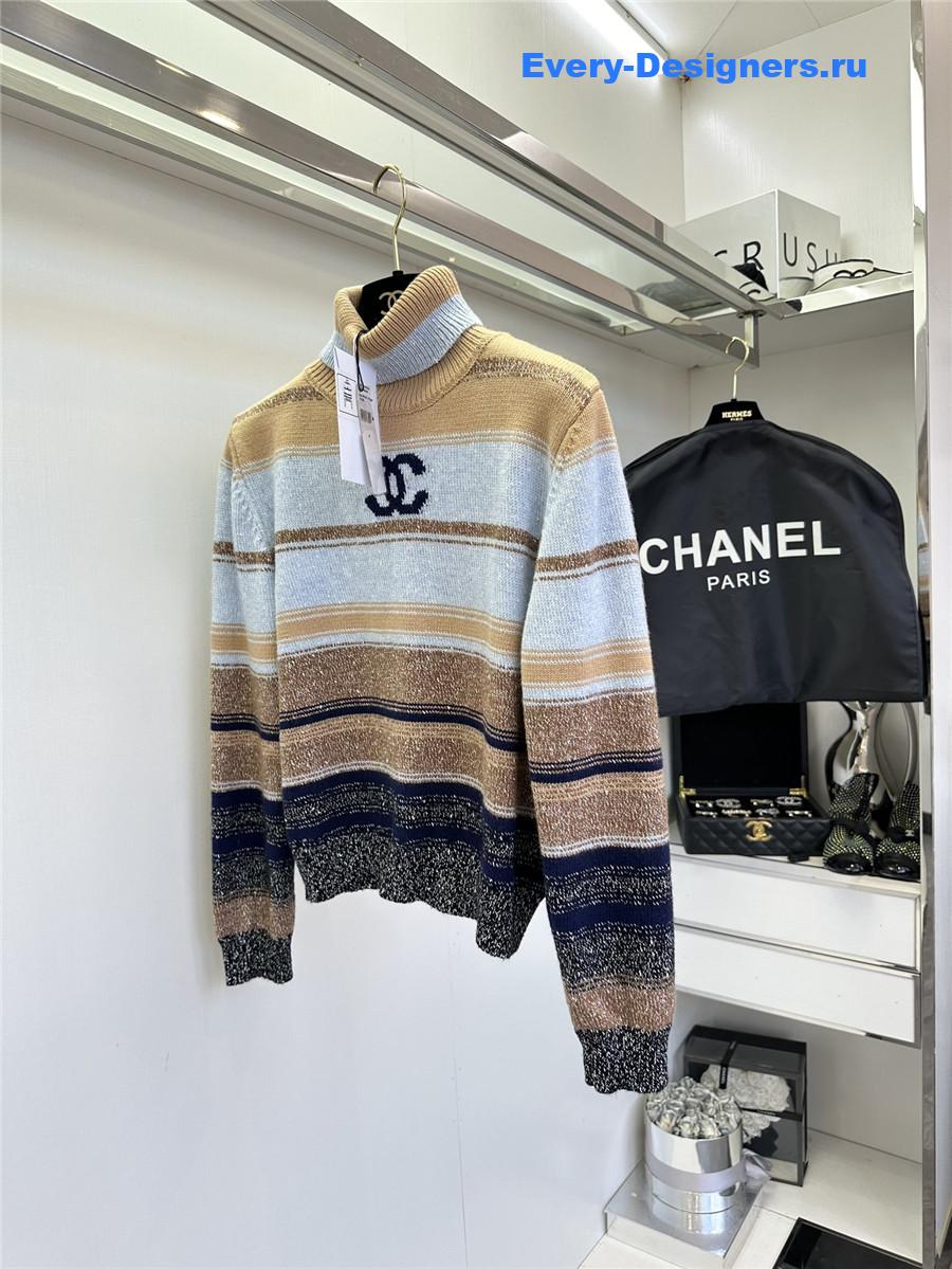 Ch**el blue striped turtleneck sweater