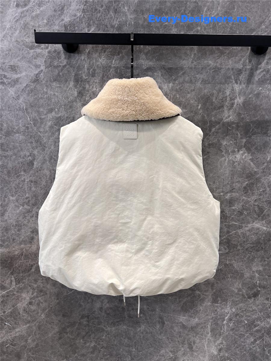 L0ew* leather buckle patchwork lambswool vest