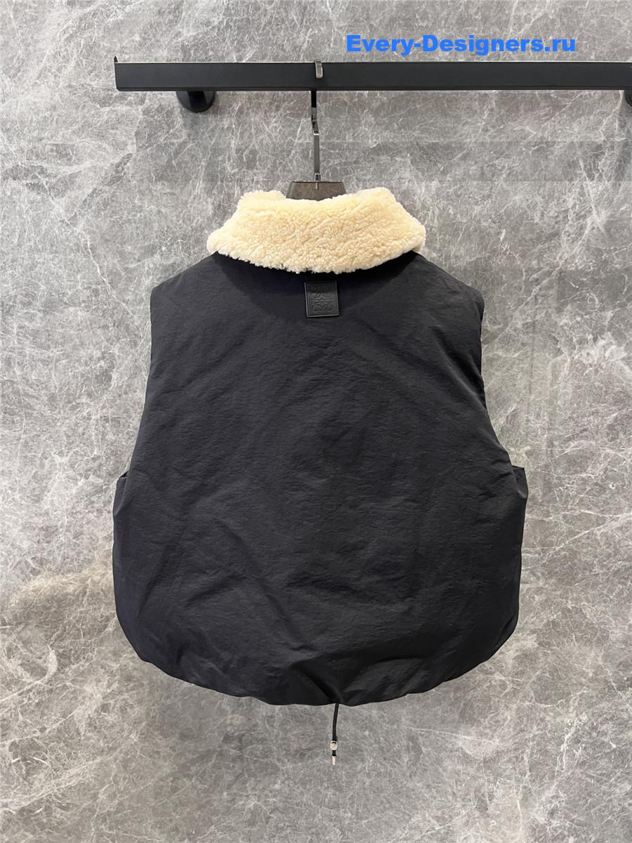 L0ew* leather buckle patchwork lambswool vest