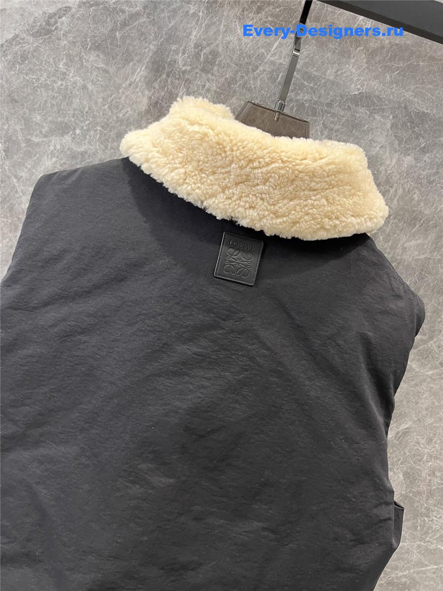 L0ew* leather buckle patchwork lambswool vest