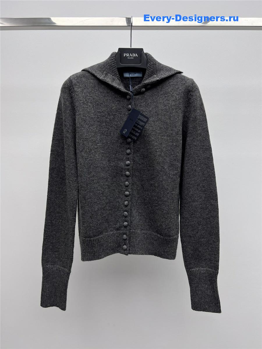 Pra*a lapel wool cardigan grey