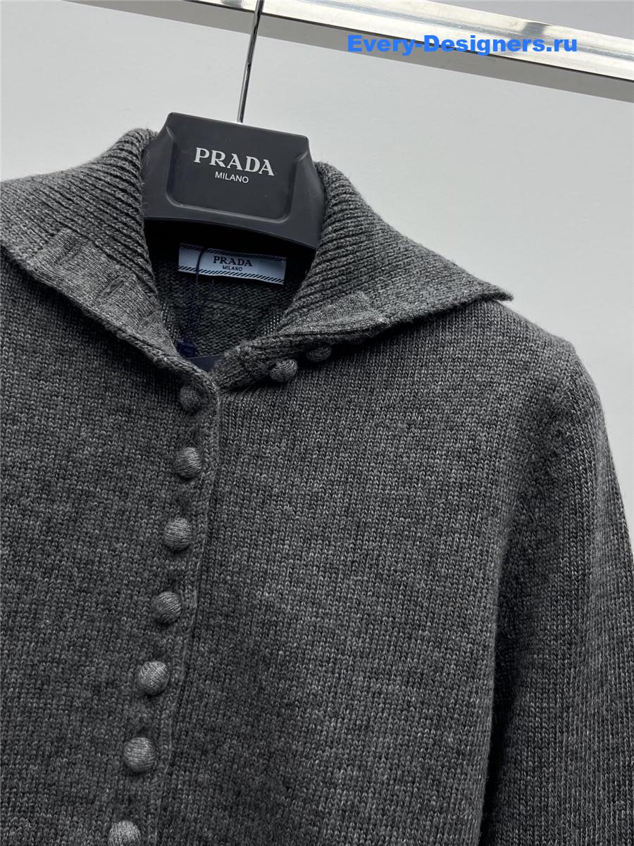 Pra*a lapel wool cardigan grey