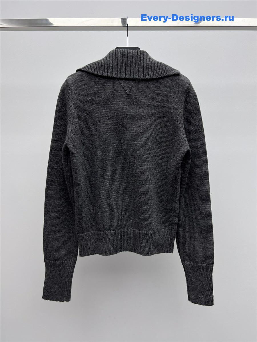 Pra*a lapel wool cardigan grey