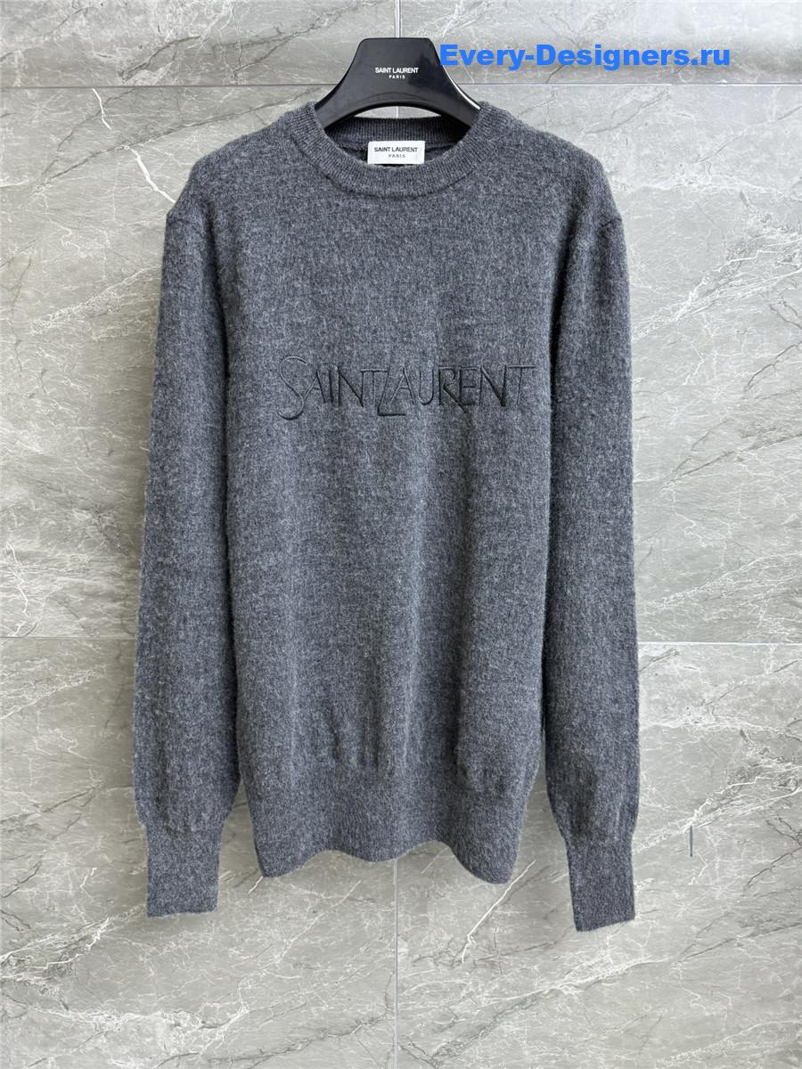 Y51 logo embroidered knit sweater grey