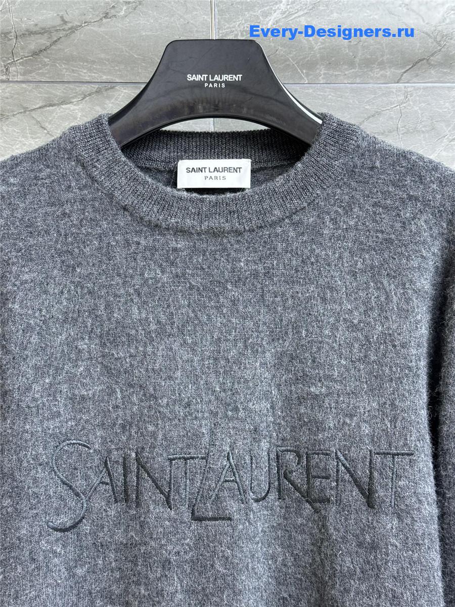 Y51 logo embroidered knit sweater grey