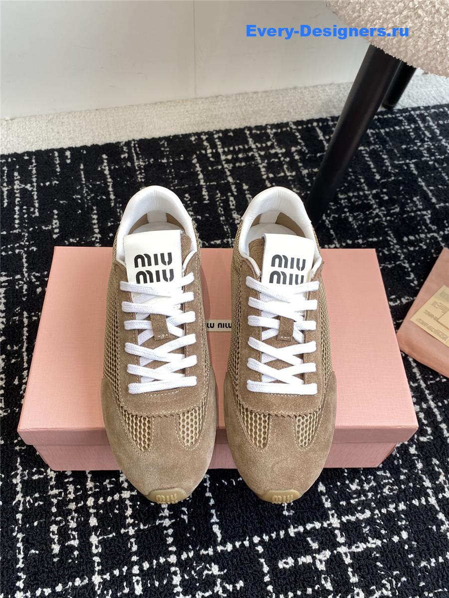Miu Miu Lace-Up Flat Sneakers Brown