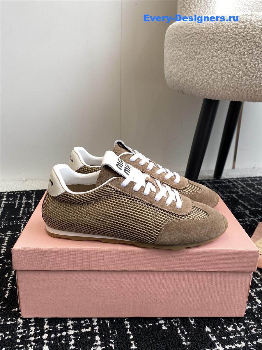 Miu Miu Lace-Up Flat Sneakers Brown